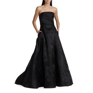 Amsale Floral Fil Coupe Strapless A-Line Gown US 6 $1295